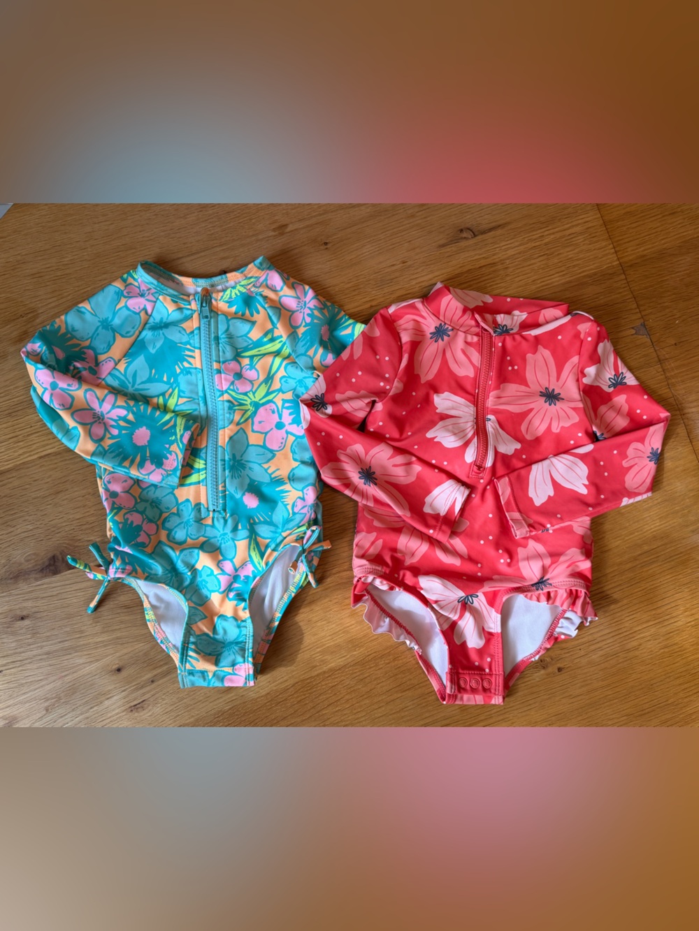 Cat & Jack and Simple Joys Carters Turquoise and Coral Floral Zip Swim Top